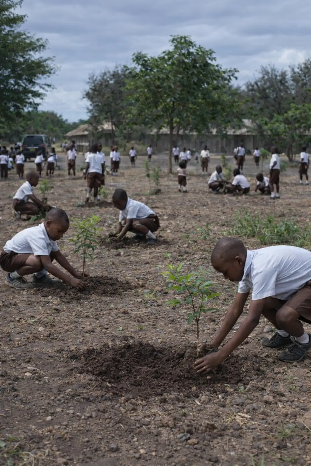 school kids planting trees